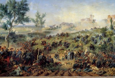 Udsigt over slaget ved Montebello di Casteggio, 20/05/1859 Frankrig vinder den østrigske hær. Maleri af Henri-Felix-Emmanuel Philippoteaux (1815-1884) 1862. Dim. 1x1,5 m. Paris, Musee de l