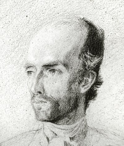Portræt af en mand, ca. 1845 (sort kridt forhøjet med hvidt på brunt papir) af Félix Ziem