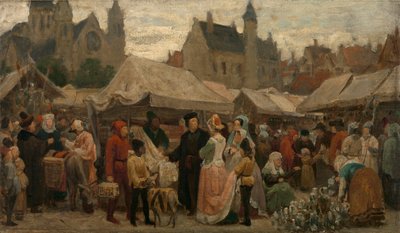 En messe i Gent i middelalderen, studie, ca. 1862 (olie på lærred) af Felix de Vigne