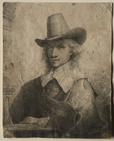 Portræt af en mand med høj hat, 16421651. af Ferdinand Bol