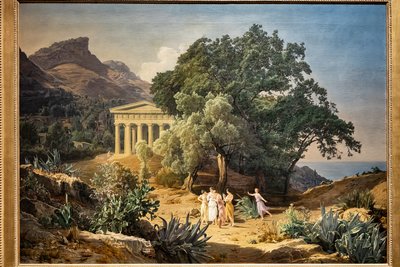 Et dorisk tempel med Castelmola og Taormina i baggrunden af Ferdinand Georg Waldmuller