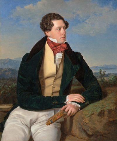 Skuespilleren Maximilian Korn i et landskab af Ferdinand Georg Waldmuller