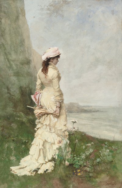 En elegant dame ved havet af Ferdinand Heilbuth