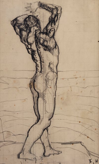 Male Act, Study for the Truth, ca. 1901-02 (blyant og indisk blæk på papir) af Ferdinand Hodler