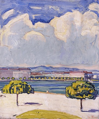 Quai du Mont-Blanc i Genève set fra Jardin Anglais, ca. 1910. af Ferdinand Hodler