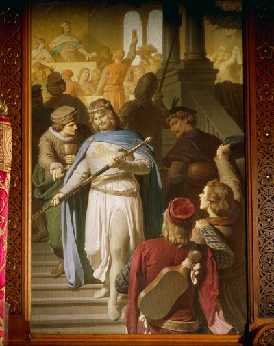 De bedste digtere og musikere mødes i Wartburg og belønnes af Landgrave Hermann for særligt fine præstationer, fra Tannhauser Saga, Dining Room (olie på lærred) af Ferdinand II Piloty