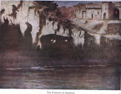 Siegfrieds begravelse, illustration fra The Stories of Wagners Operas pub. af George Harrap & Co Ltd 1932 af Ferdinand Lecke