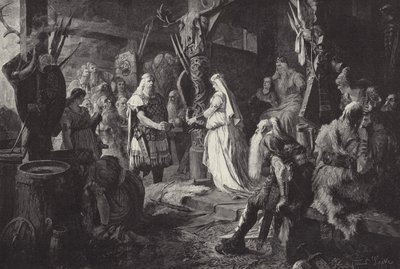 Frithjof bei Konig Ring (Frithjof i King Rings sal) (gravering) af Ferdinand Leeke