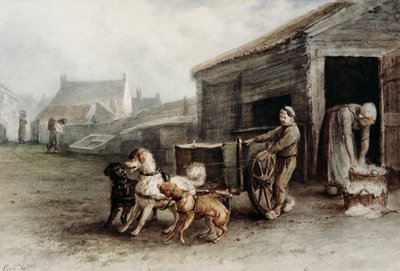 En hundevogn, Holland, ca.1890 (wc på papir) af Ferdinand Lintz