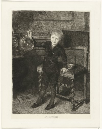 Dreng blæser bobler Tilfredshed (titel på objekt) af Ferdinand Oldewelt