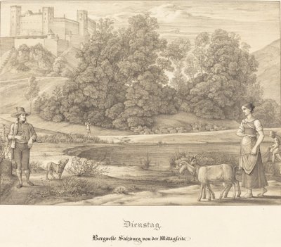 Tirsdag - Slottet i Salzburg fra middagssiden af Ferdinand Olivier