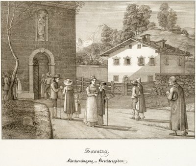 Søndag: Går til kirke ved Berchtesgaden af Ferdinand Olivier