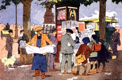 Aviskiosk på Bastillepladsen, ca. 1910 (illustration) af Ferdinand Raffin