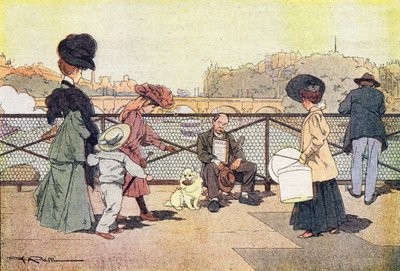 Den blinde tigger på kunstens bro i Paris, i Imagier de l