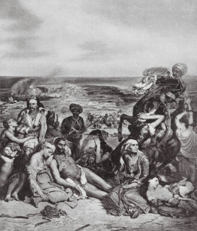 Massakrerne på Chios (litografi) af Ferdinand Victor Eugene (after) Delacroix