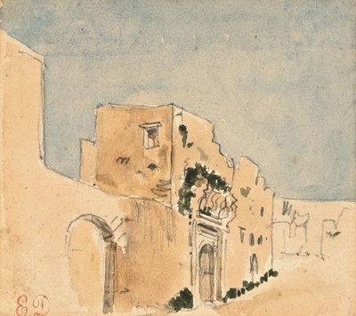 En marokkansk bygning (blyant og akvarel på papir) af Ferdinand Victor Eugene Delacroix