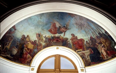 Alexander den Store (356-323 f.Kr.) laver Homeres værker låst i en guldkassette. Kuppel fra Senatets bibliotek i Palais du Luxembourg, Paris. Maleri af Eugene Delacroix (1798-1863) af Ferdinand Victor Eugene Delacroix