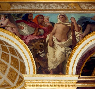 Allegory of Justice Detalje af fresken af Eugene Delacroix (1798-1863), der dekorerer Kongens Salon. Nationalforsamlingen (Palais Bourbon) 1843 Paris af Ferdinand Victor Eugene Delacroix