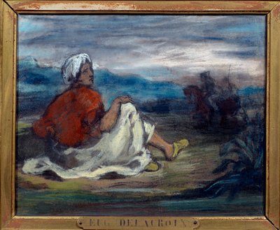 En araber, der sidder på landet på kanten af en vej Pastelmaleri af Eugene Delacroix (1798-1863) Privatsamling fra det 19. århundrede af Ferdinand Victor Eugene Delacroix