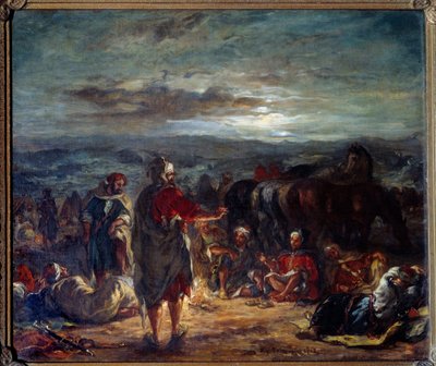 Arabisk lejr om natten. Maleri af Eugene Delacroix (1798-1863) af Ferdinand Victor Eugene Delacroix