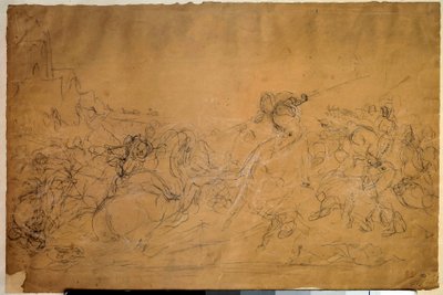 Slagscene tegning på laksepapir af Eugene Delacroix (1798-1863) 1800-tallet søn. 0,30 X 0,45 m. Paris, Louvre-museet af Ferdinand Victor Eugene Delacroix