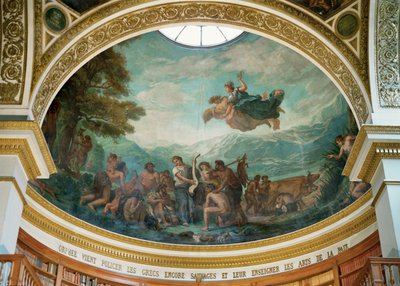 Kuppel i Assemblee nationale, Paris: Orfeus kommer til de endnu vilde grækere og lærer dem fredens kunst af Ferdinand Victor Eugene Delacroix