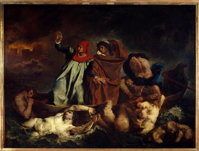 Dante og Virgil eller Dantes Barque Illustration til Canto VIII af "Den guddommelige komedie" (Divina Commedia) af Dante Alighieri (1265-1321) Maleri af Eugene Delacroix (1798-1863) 1822 Søn. 1,89 x 2,41 m Paris. Louvre museum af Ferdinand Victor Eugene Delacroix