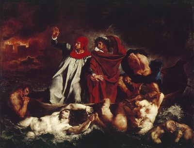 Dantes båd, fra Divina Commedia af Dante Alighieri (olie på lærred af Ferdinand Victor Eugene Delacroix