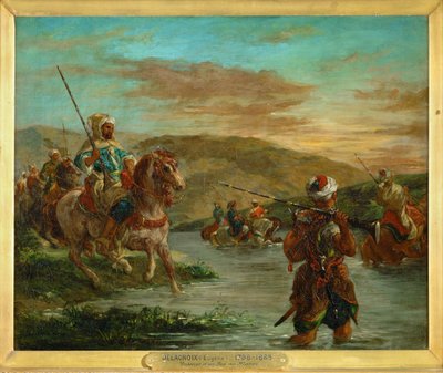 Fording af en flod i Marokko (maleri på lærred) af Ferdinand Victor Eugene Delacroix