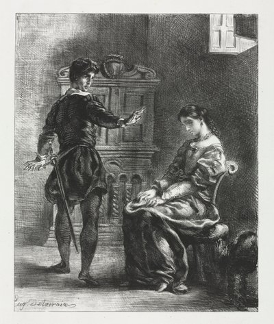 Hamlet: Hamlet og Ophelia, 1834. af Ferdinand Victor Eugene Delacroix