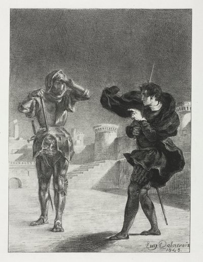 Hamlet: Fantomet på terrassen, 1843. af Ferdinand Victor Eugene Delacroix