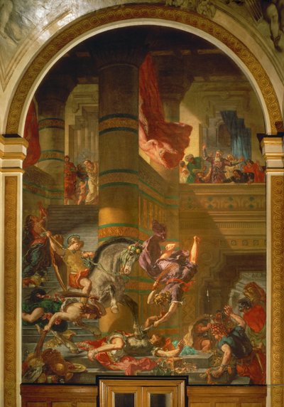 Heliodoros udvist fra templet efter at have forsøgt at konfiskere templets skat af Ferdinand Victor Eugene Delacroix