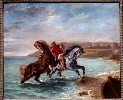 Heste kommer op af havet. Maleri af Eugene Delacroix (1798-1863) af Ferdinand Victor Eugene Delacroix