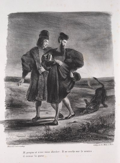 Illustrationer til Faust: Faust, Méphistophélès og barbeten, 1828. af Ferdinand Victor Eugene Delacroix