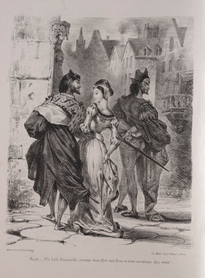 Illustrationer til Faust: Faust søger at lokke Marguerite, 1828. af Ferdinand Victor Eugene Delacroix