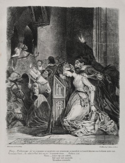 Illustrationer til Faust: Marguerite i kirken, 1828. af Ferdinand Victor Eugene Delacroix
