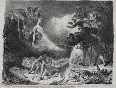 Illustrationer til Faust: Marguerites skygge dukker op for Faust, 1828. af Ferdinand Victor Eugene Delacroix