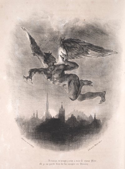 Illustrationer til Faust: Méphistophélés i luften, 1828. af Ferdinand Victor Eugene Delacroix