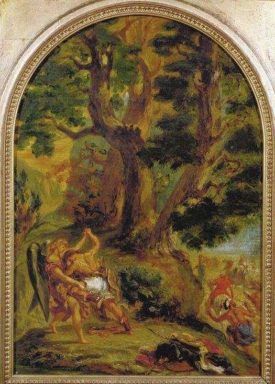 Jakob kæmper mod englen (olieskitser) af Ferdinand Victor Eugene Delacroix