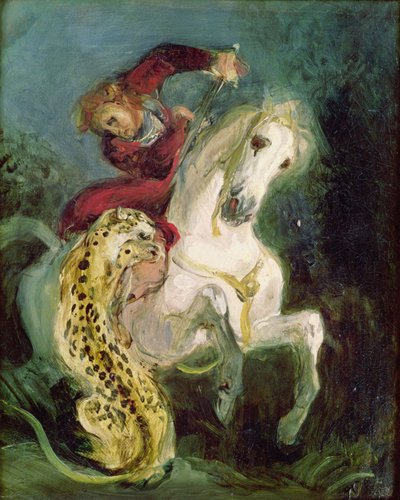 Jaguar angriber en rytter, ca. 1855 af Ferdinand Victor Eugene Delacroix