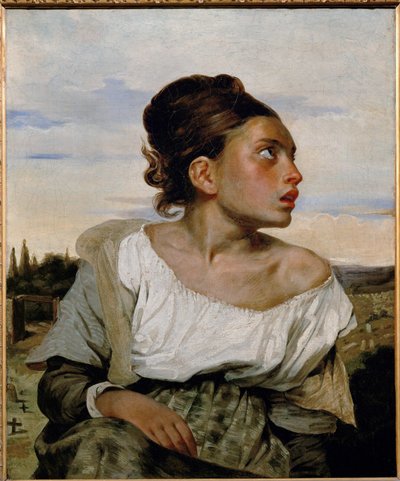 Jeune orpheline au cimetiere - ung forældreløs på kirkegården ... af Ferdinand Victor Eugene Delacroix