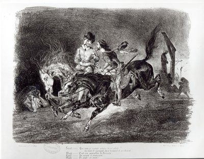 Mephistopheles og Faust rider i natten, Illustration til Faust af Goethe, 1828 af Ferdinand Victor Eugene Delacroix