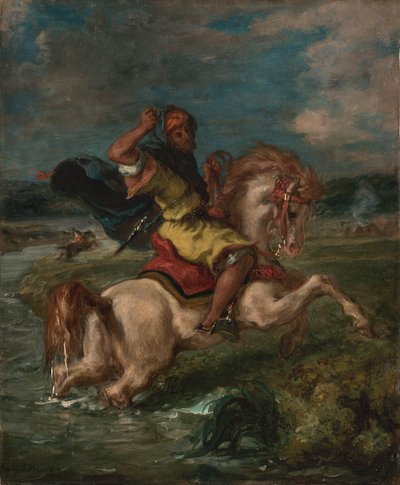 Marokkansk rytter krydser et vadested, ca. 1850 (olie på lærred) af Ferdinand Victor Eugene Delacroix