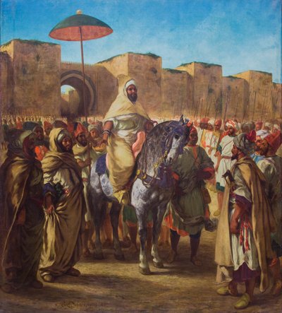 Moulay Abd-er-Rahman, sultan af Marokko, forlader sit palads i Meknes omgivet af sin vagt og sine vigtigste officerer, 1845 (olie på lærred) af Ferdinand Victor Eugene Delacroix
