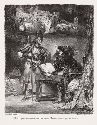 Mephistopheles optræder i Faust (Mephisto optræder Faust). 1828 af Ferdinand Victor Eugene Delacroix