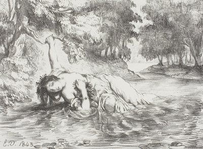 Ophelias død, 1843 af Ferdinand Victor Eugene Delacroix