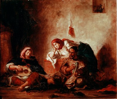 Orientalisme: "" Jødiske musikere fra Mogador, Marokko"" Maleri af Eugene Delacroix (1798-1863) 1800-tallet søn. 046x0,55 m Paris, Musée du Louvre af Ferdinand Victor Eugene Delacroix