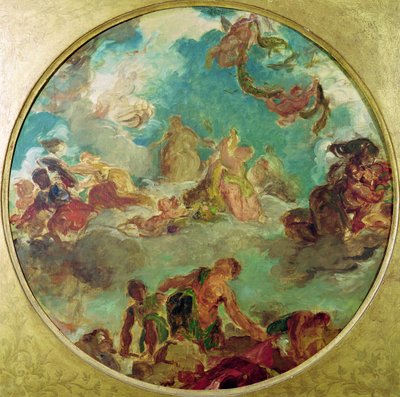Peace Descending to Earth, undersøgelse for det centrale loft i Salon de la Paix i Hotel de Ville ødelagt i 1871 under kommunen af Ferdinand Victor Eugene Delacroix