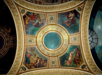 Poesi: Ovid blandt barbarerne, Alexander og Homeres digte, uddannelse af Achilleus, den græske digter Hesiode og musen"" Maleri af Eugene Delacroix (1798-1863), der dekorerer den femte kuppel på Nationalforsamlingens bibliotek, omkring 1846 Palais af Ferdinand Victor Eugene Delacroix