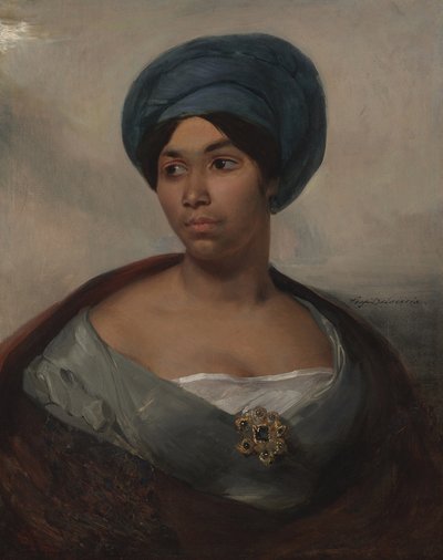 Portræt af en kvinde i en blå turban, ca. 1827 (olie på lærred) af Ferdinand Victor Eugene Delacroix